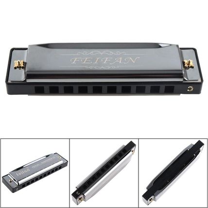 10 Holes 20 Tone Matte Gold/Black Portable Harmonica Blues Harp Mouth Organ