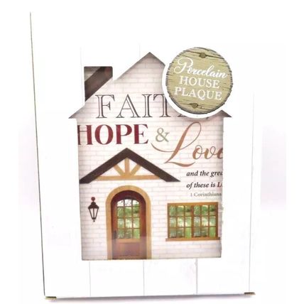 Faith, Hope & Love Plaque 1 Cor 13:13 Freestanding Wall Hanging Porcelain 20 CM