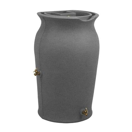 Dark Grey Granite 50-Gallon Plastic Urn Rain Barrel with Planter Top
