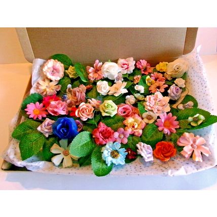 50 Mixed Artificial Silk Flowers & 50 leaves Wedding Arts Crafts 2 to 7 cm