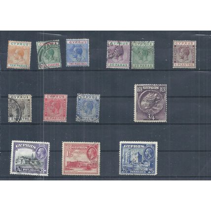 Cyprus stamps. George V used lot. The 1925 1 1/2pi looks thin (AP333)