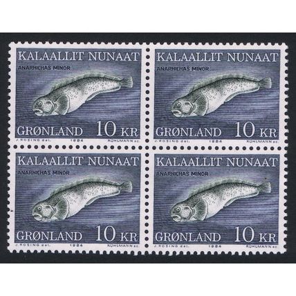 Greenland Fish Spotted Wolffish 10Kr Block of 4 1984 MNH SG#151 MI#154 Sc#137