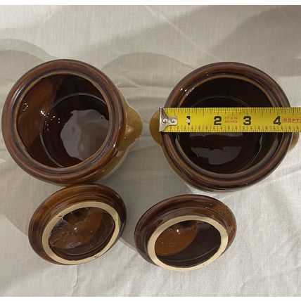 Bean Pots/ Crock Pots W/ Lids Taiwan Glazed Stoneware Two Tone Brown & White