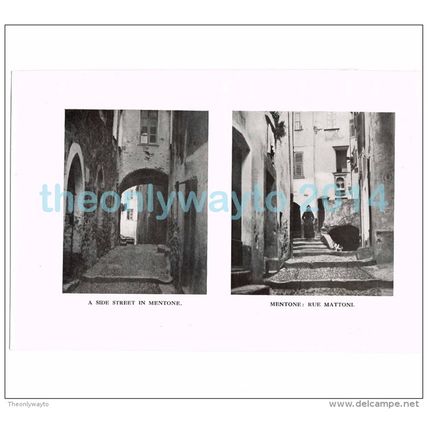 MENTONE, SIDE STREET AND RUE MATTONI, FRANCE, PHOTO BOOK ILLUSTRATION, 1921