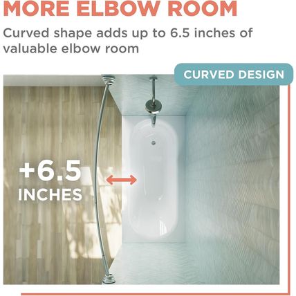Zenna Home Rustproof Curved Shower Curtain Rod, No Drill Adjustable Curved Tensi