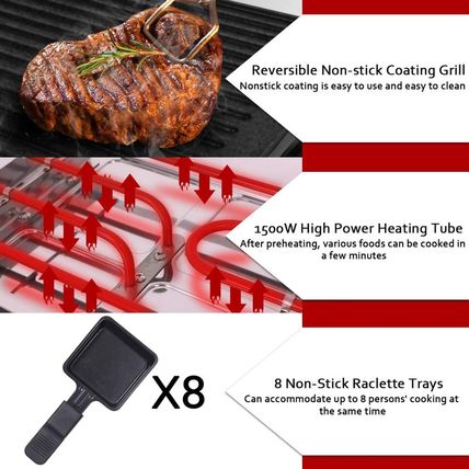 CUSIMAX Raclette Grill Electric Grill Table Portable 2 in 1 Korean BBQ Grill Ind