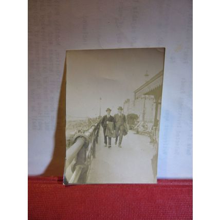 2 MEN ON A SEASIDE PROMENADE small vintage photograph =