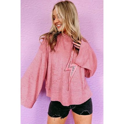 Pink Thunder Bolt Sequin Oversized Hoodie