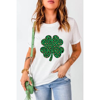 White Leopard Four Leaf Clover Graphic Tee