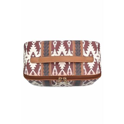 Light French Beige Geometric Braided Print Makeup Bag with Handle