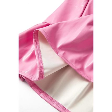 Sachet Pink Pleather Bubble Short Sleeve V Neck Ruffled Hem Mini Dress