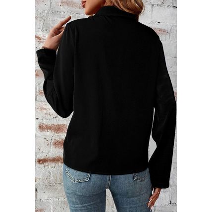 Black Collar Tab Sleeve Zip Up Flap Detail Jacket