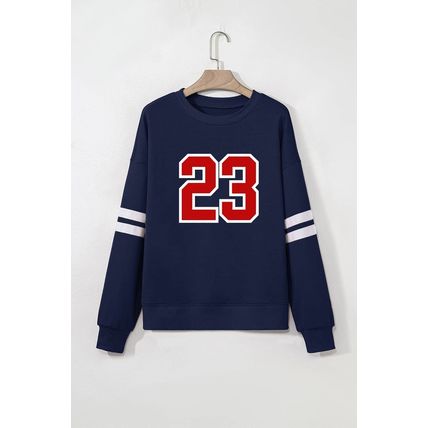 Navy Blue Number 23 Printed Oversize Varsity Sweatshirt