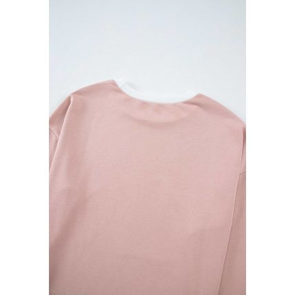 Pink Varsity Stripe Patchwork Puff Sleeve Pullover Drawstring Wide Leg Pant Set