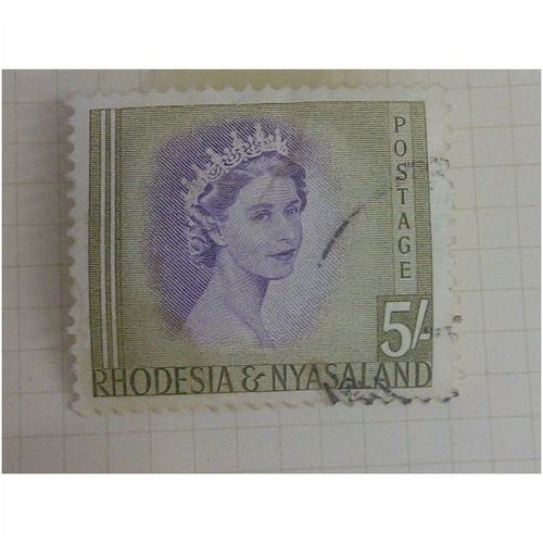 Rhodesia & Nyasaland 1954 five shillings 5/- Violet & Olive Green Used SG 13 #2