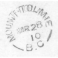 Mount Tolmie, BC cancel 1910, RF C,