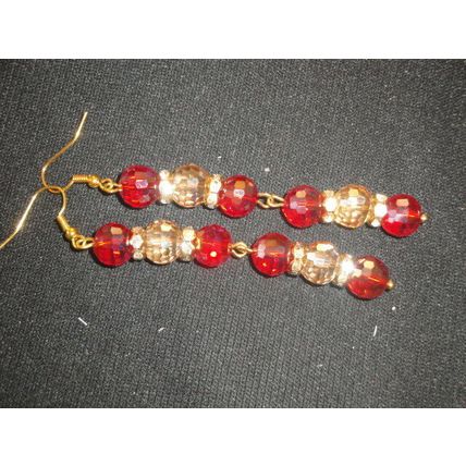 Special champagne & red disco ball czech crystal glass long dangle earrings