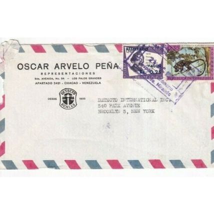 Venezuela 1995 Oscar Arvelo Pena Chacoa to New York USA Airmail cover typed VGC
