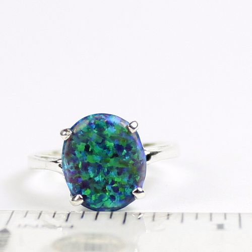 Created Blue Green Opal, 925 Sterling Silver Ladies Ring, SR055