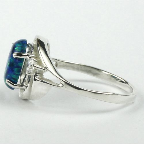 Created Blue Green Opal, 925 Sterling Silver Ladies Ring, SR021