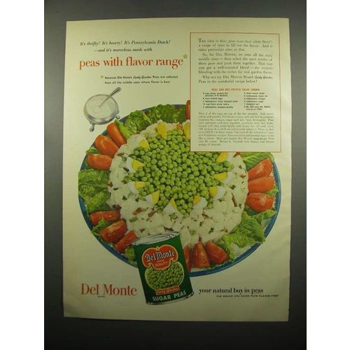 1954 Del Monte Sugar Peas Ad - Hot Potato Salad Crown