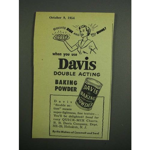 1954 Davis Baking Powder Ad - Biscuits Rise and Shine