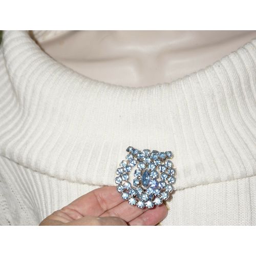 Vintage Large Brooch Pin Sapphire & Ice Blue Glass Rhinestone Cluster