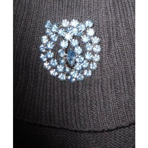 Vintage Large Brooch Pin Sapphire & Ice Blue Glass Rhinestone Cluster