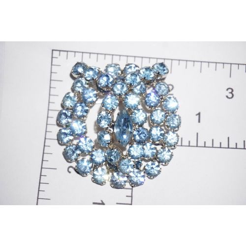 Vintage Large Brooch Pin Sapphire & Ice Blue Glass Rhinestone Cluster