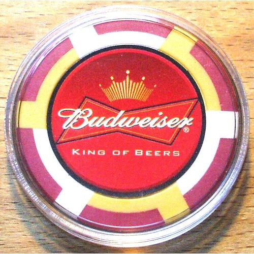 Budweiser Beer POKER CHIP Golf Ball Marker - Red & White