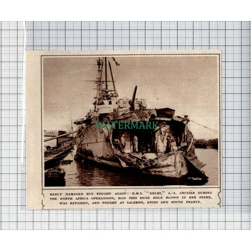 C5142) HMS DELHI SHIP Damaged - 1945 Clip