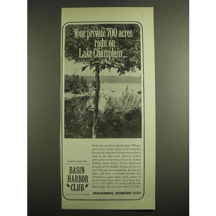 1971 Basin Harbor Club Ad - Your private 700 acres right on Lake Champlain