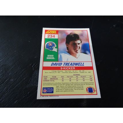 1990 Score Football Card # 234 David Treadwell Excellent-Mint (6) Denver Broncos