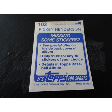1983 Topps Stickers # 103 Rickey Henderson Very Good (3) Oakland Athletics