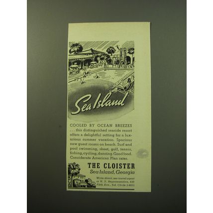 1950 The Cloister Resort Ad - Sea Island Cooled by Ocean Breezes
