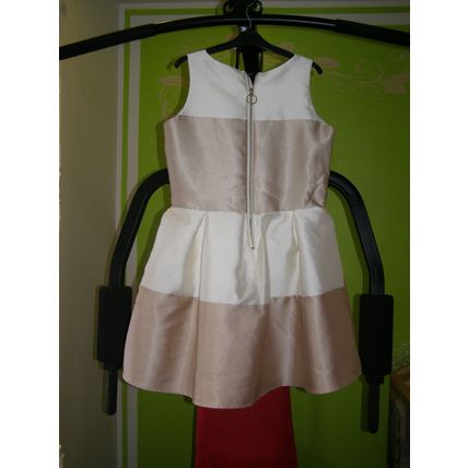 Cream and beige horizontal stripes strapped dress, cream satin dress size 14. 79