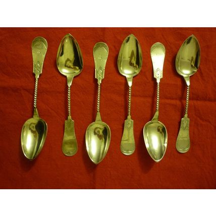 SET OF 6 STERLING SILVER TWISTED STEM SOUP SPOONS SEYMOUR CONNECTICUT