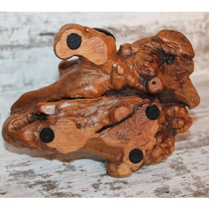VTG John Perry Dolphin Lovers Gift Sculpture Mom Baby on Burl Wood Figurine