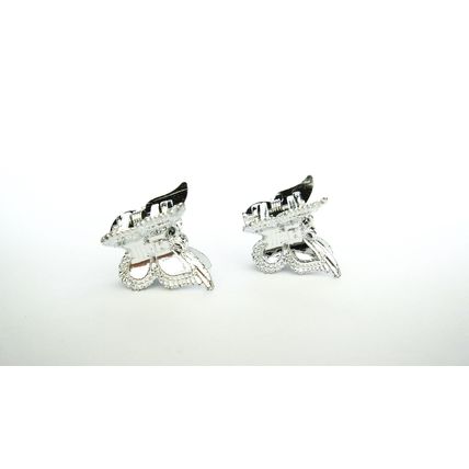 Set of 2 tiny small silver tone butterfly acrylic hair claw clip