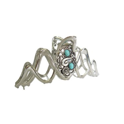 Large hair claw clip turquoise blue and silver western design metal native