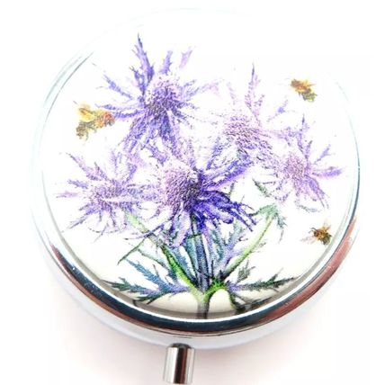 Thistle & Bees Design Pill Box 2 CM Three Sections Plastic Liner Storage Gift
