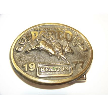 1977 NATIONAL FINALS RODEO BELT BUCKLE OKLAHOMA CITY HESSTON 4TH ANNUAL TELECAST