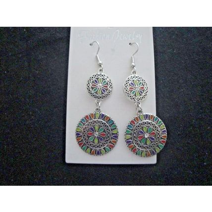 Beautiful bright multicolour small & large round swing hook earrings