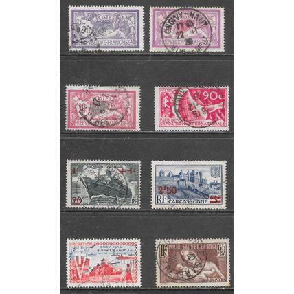 FRANCE 1900 8 USED STAMPS MERSON PAQUEBOT SHIP CHARITY EXHIBITION D-DAY faults