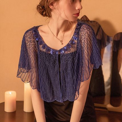 Women's Cape Up Shrug For 1920s Gatsby Sequin Evening Wraps Bridal Wedding Shawl