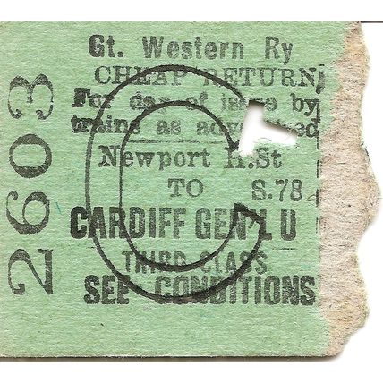 G.W.R. Edmondson Ticket - Newport High Street to Cardiff General