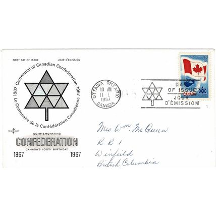 CANADA 1967 CANADIAN CENTENNIAL ROSE CRAFT FIRST DAY COVER OTTAWA CDS