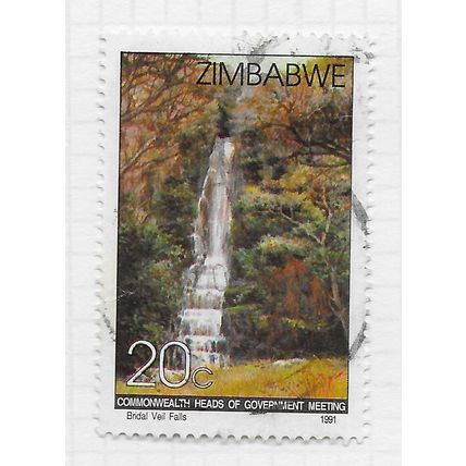 ZIMBABWE 1991 BRIDAL VEIL FALLS COMMONWEALTH HEADS MEETING 20c USED