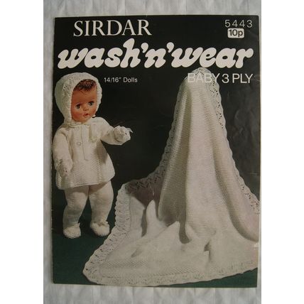 Vintage: Sirdar 5443 doll's pram set, 14-16" doll, 3 ply