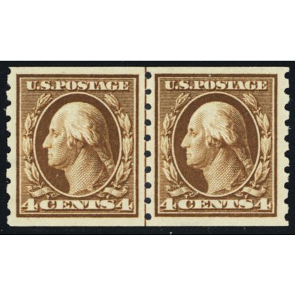 395, Mint VF VLH 4¢ Coil Line Pair - With PFC Certificate - Stuart Katz